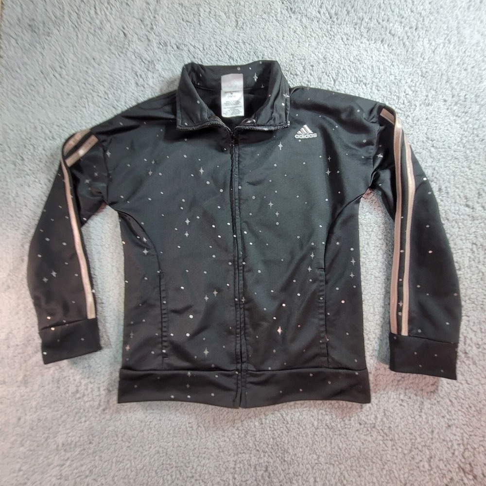 Adidas Girls Black Star Print Track Jacket Full Zip‎ Size M 10/12